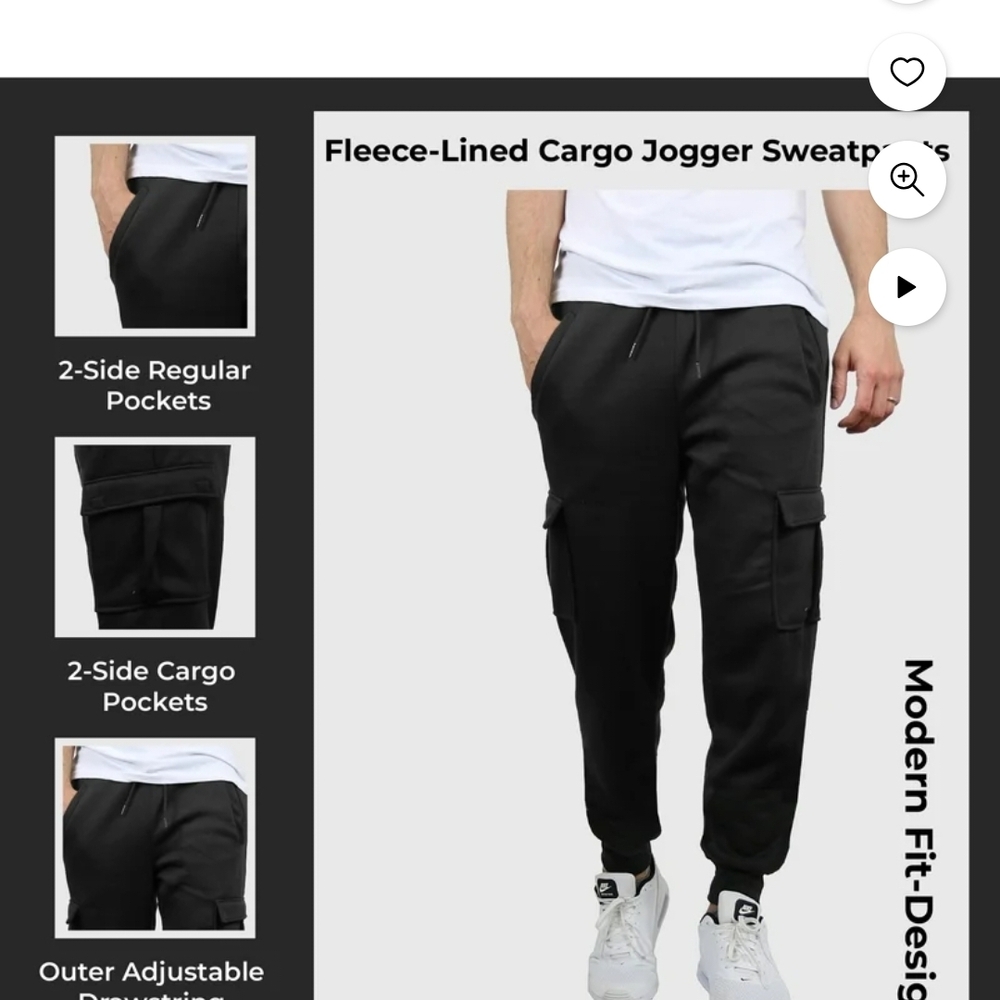 Brand New Men's Black Fleece Cargo Joggers Still In Package